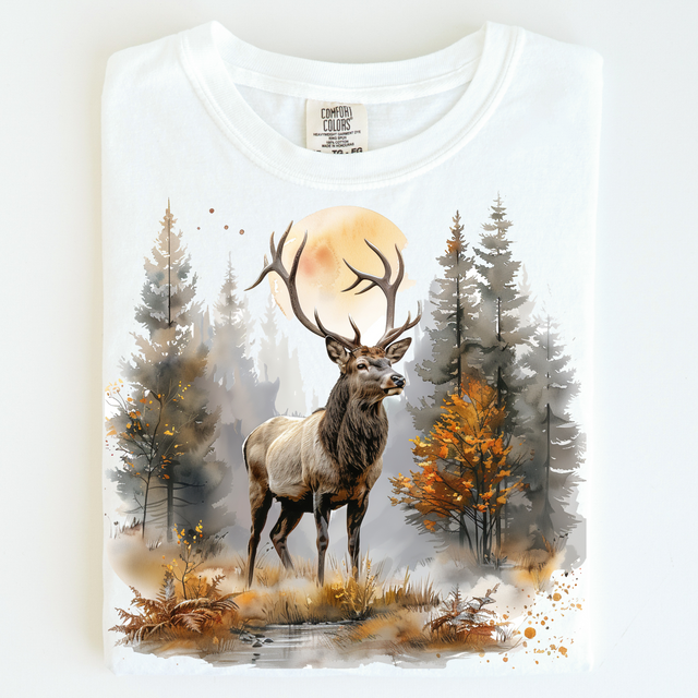 Retro Bull Elk Wilderness Scene Shirt - Printed On Comfort Colors