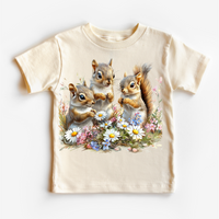 Retro Squirrel Watercolor Nature Scene Spring, Kids graphic T-shirt by Madi Moosh