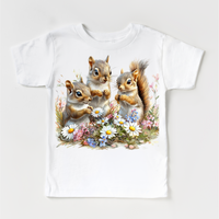 Retro Squirrel Watercolor Nature Scene Spring design on a white garment.
