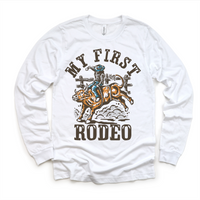My First Rodeo Birthday design on a long sleeve shirt.