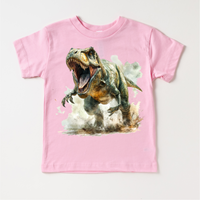 Retro T-REX Dinosaur design on a pink garment.