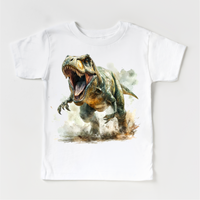 Retro T-REX Dinosaur design on a white garment.