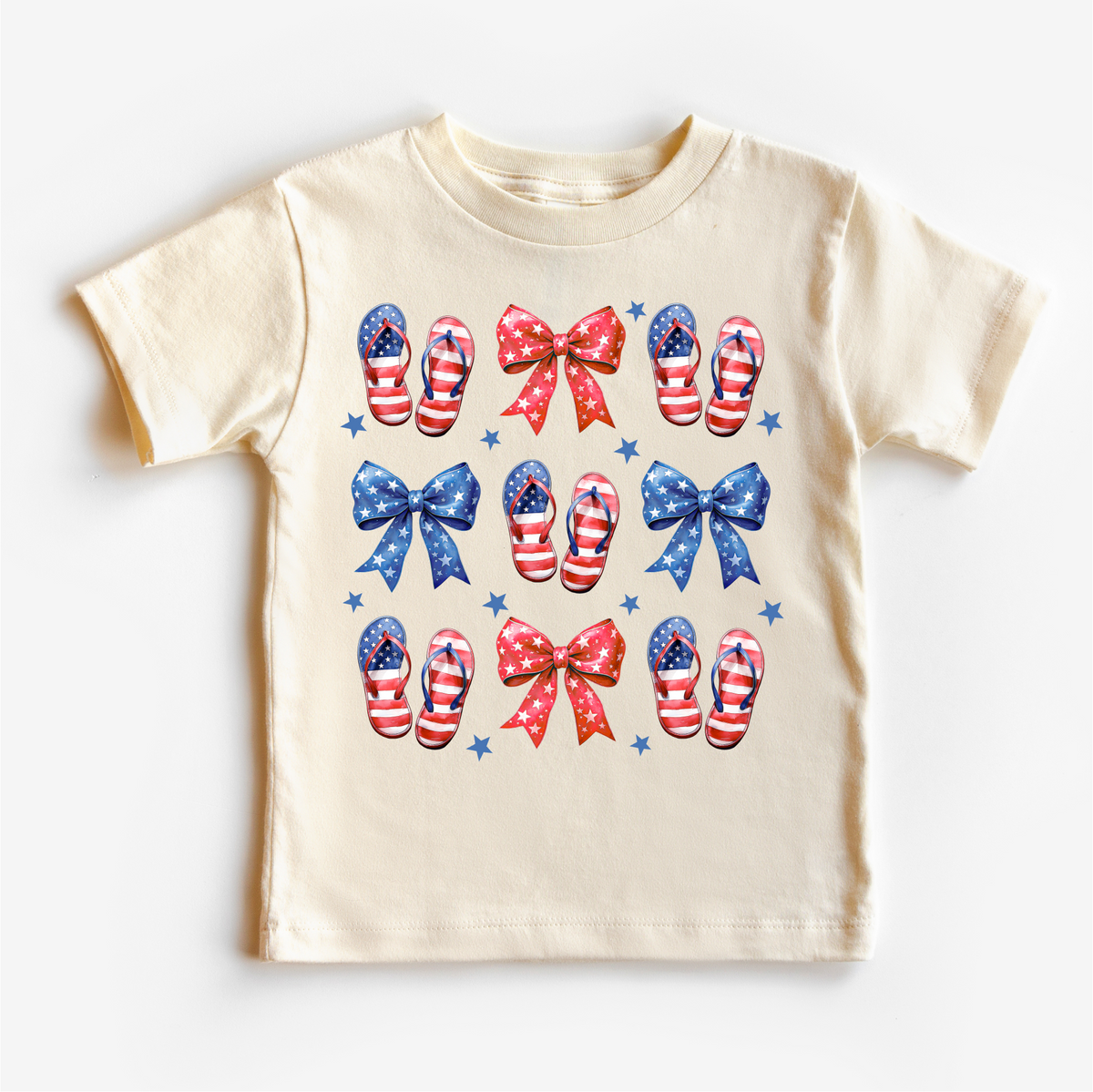 Flip Flops And Bows 4th Of July design on a natural garment.