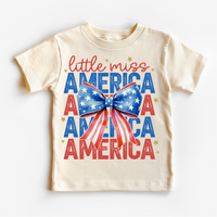 Little Miss America 4th Of July design on a natural garment.
