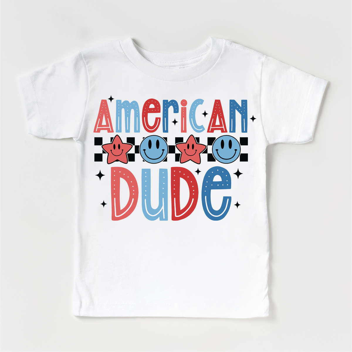 American Dude July 4th, Independence Day graphic T-shirt by Madi Moosh