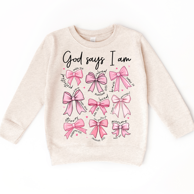 God Says I Am Pink Bows Girls Shirt -  Girls Christian Bible Verse Tee