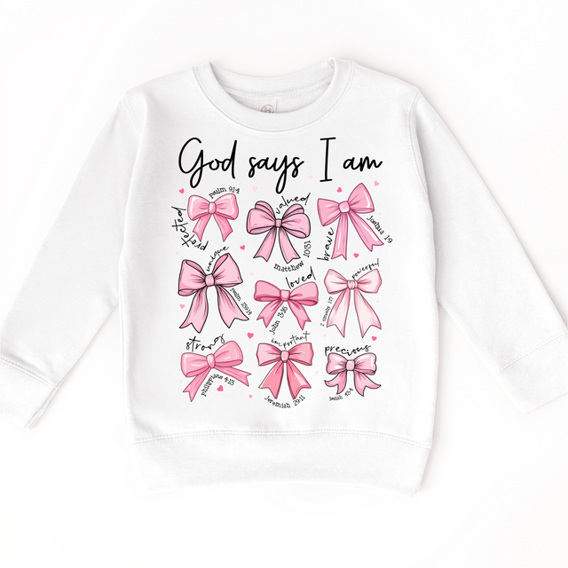 God Says I Am Pink Bows Girls Shirt -  Girls Christian Bible Verse Tee