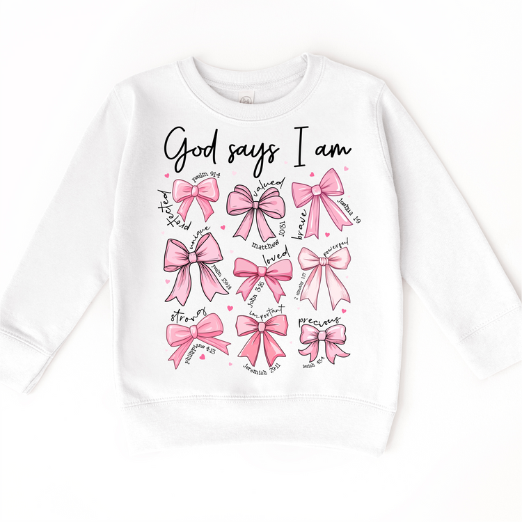 God Says I Am Pink Bows Girls Shirt -  Girls Christian Bible Verse Tee