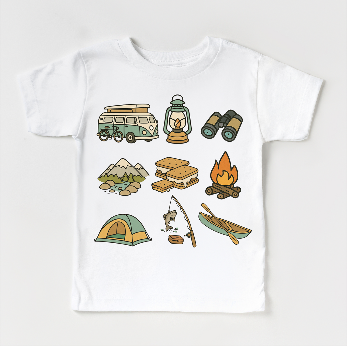 Happy Camper Camping design on a white garment.
