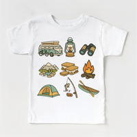 Happy Camper Camping design on a white garment.