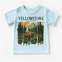 Yellowstone Natural Park design on a blue garment.