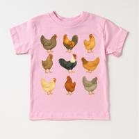 Chicken Rooster Farm design on a pink garment.