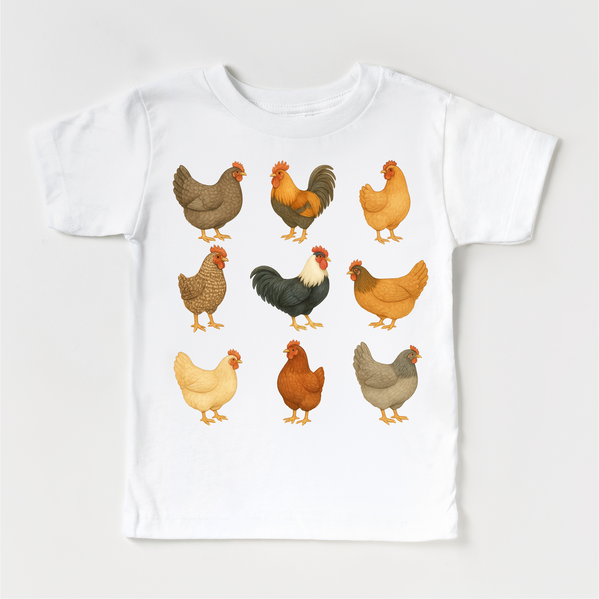 Chicken Rooster Farm design on a white garment.