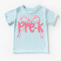 Girls Pre-K Bow Back To School design on a blue garment.