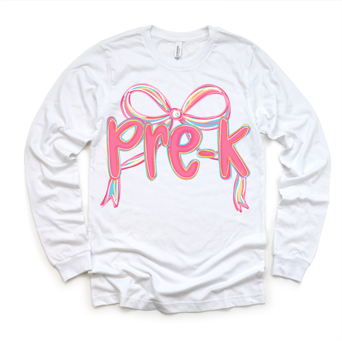 Girls Pre-K Bow Back To School design on a long sleeve shirt.