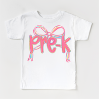 Girls Pre-K Bow Back To School design on a white garment.