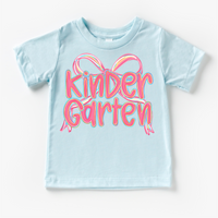 Girls Kindergarten Bow Back To School design on a blue garment.