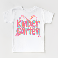 Girls Kindergarten Bow Back To School design on a white garment.