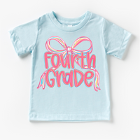 Girls Fourth Bow Back To School design on a blue garment.