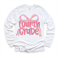 Girls Fourth Bow Back To School design on a long sleeve shirt.