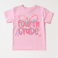 Girls Fourth Bow Back To School design on a pink garment.
