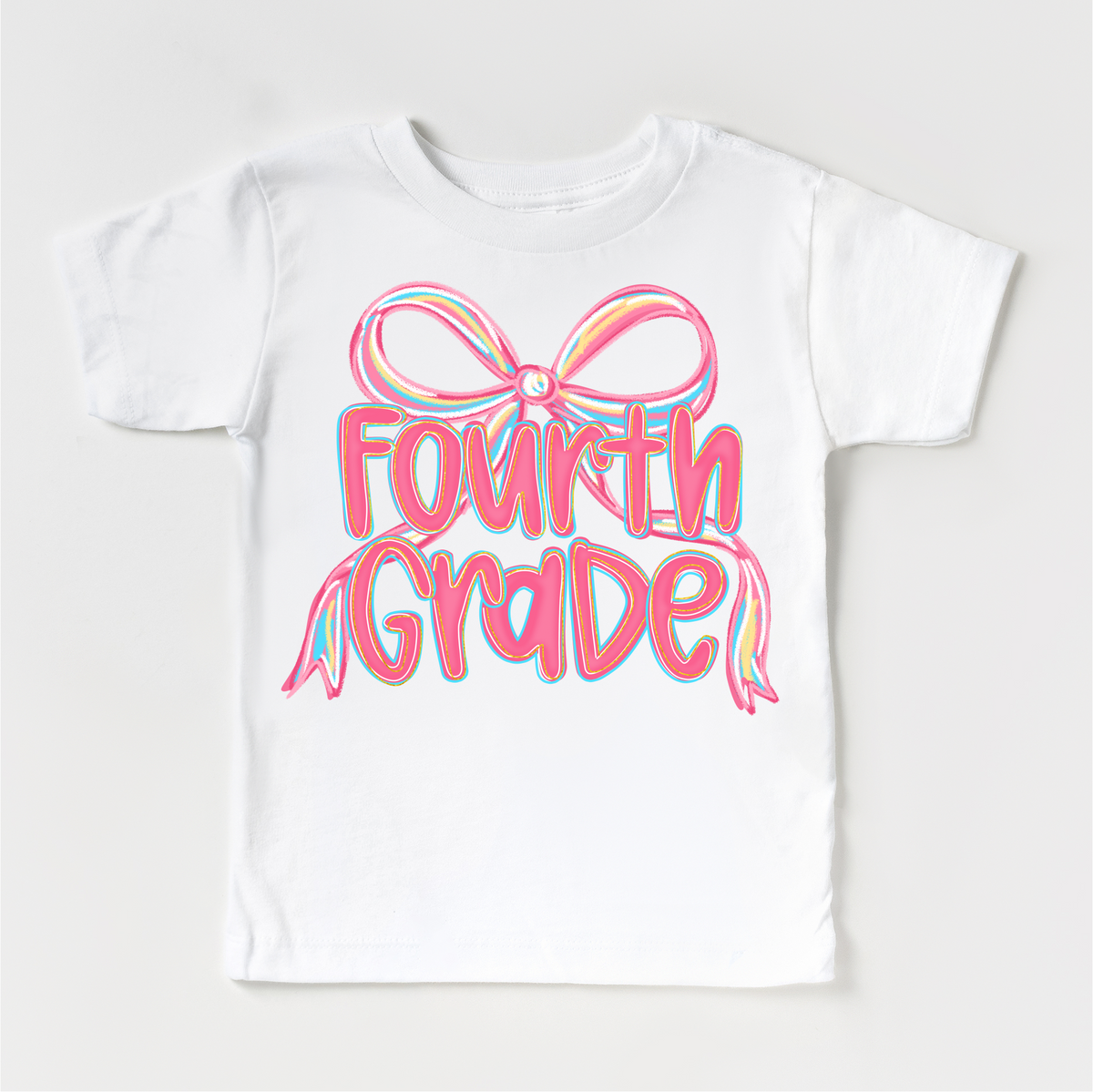 Girls Fourth Bow Back To School design on a white garment.