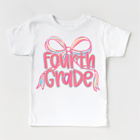 Girls Fourth Bow Back To School design on a white garment.