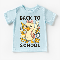 Girls Back To School Goose design on a blue garment.