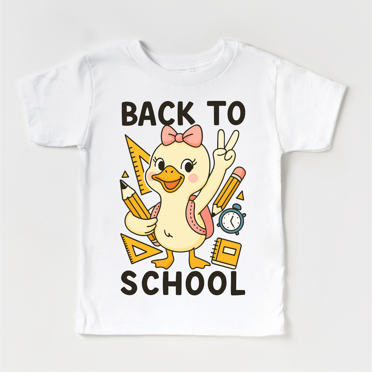 Girls Back To School Goose design on a white garment.