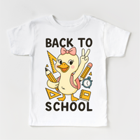 Girls Back To School Goose design on a white garment.