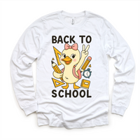 Girls Back To School Goose design on a white long sleeve shirt.