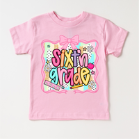 Girls 6th Grade School design on a pink garment.