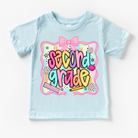 Girls 2nd Grade School design on a blue garment.