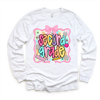 Girls 2nd Grade School design on a long sleeve shirt.