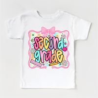 Girls 2nd Grade School design on a white garment.