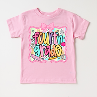 Girls 4th grade School design on a pink garment.