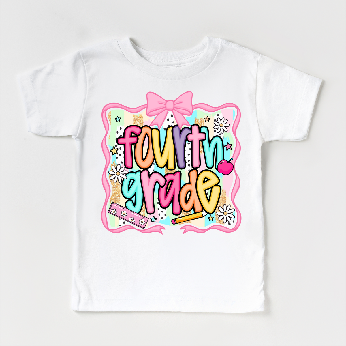 Girls 4th grade School design on a white garment.