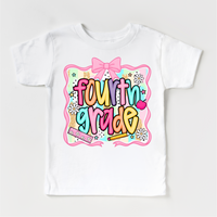Girls 4th grade School design on a white garment.