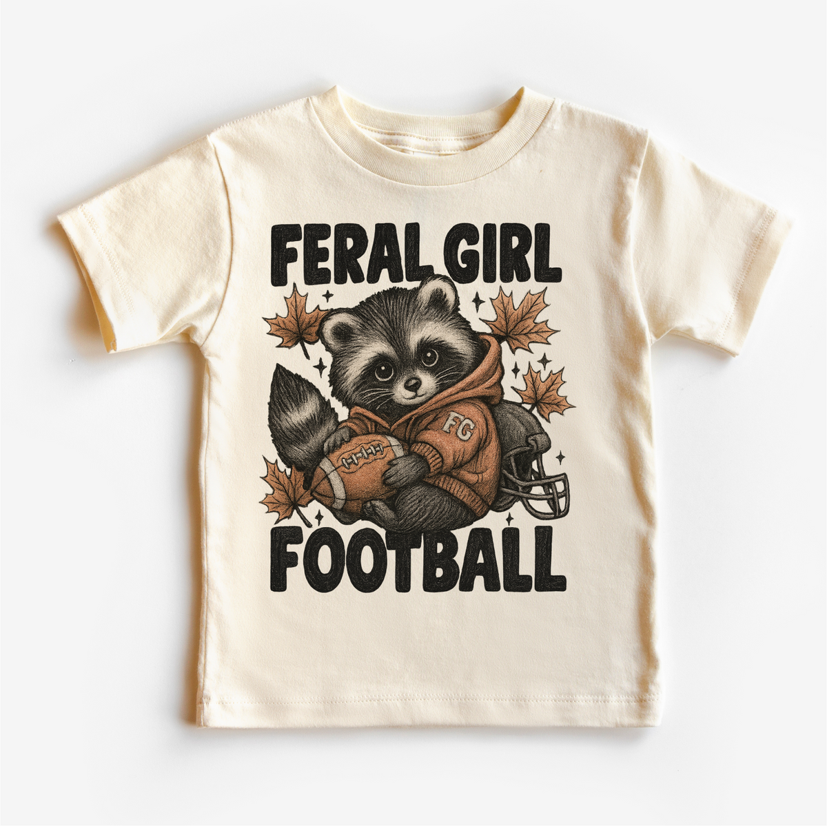 Feral Girl Football Raccoon graphic T-shirt by Madi Moosh
