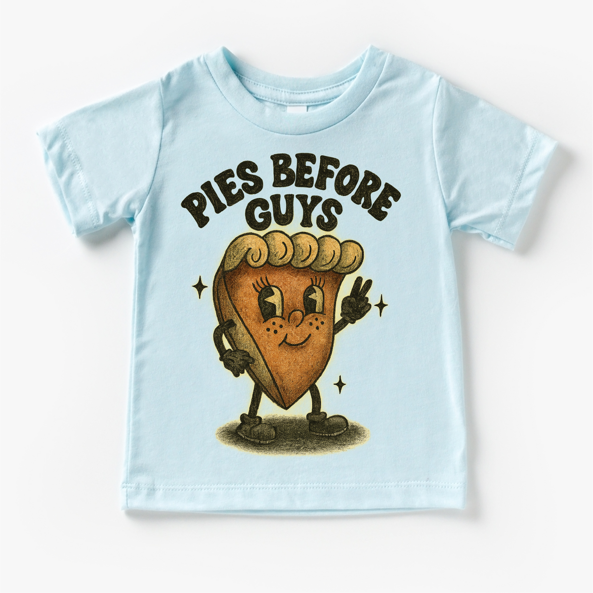 Pies Before Guys Thanksgiving design on a blue garment.