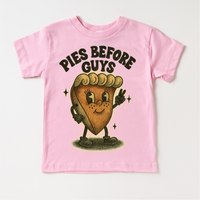 Pies Before Guys Thanksgiving design on a pink garment.