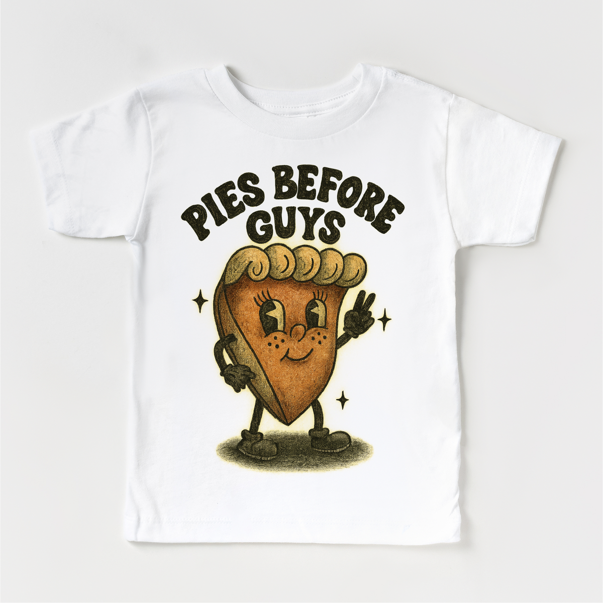 Pies Before Guys Thanksgiving design on a white garment.