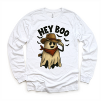 Hey Boo Western Halloween design on a long sleeve shirt.