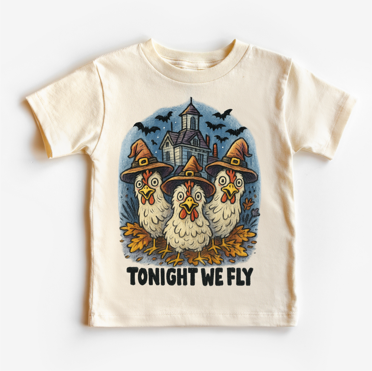 Tonight We Fly Chicken Witch Halloween graphic T-shirt by Madi Moosh