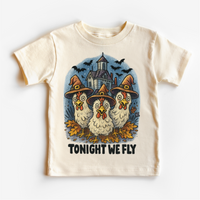 Tonight We Fly Chicken Witch Halloween graphic T-shirt by Madi Moosh