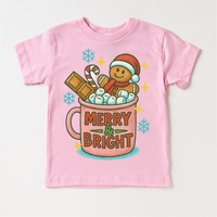 Merry & Bright Gingerbread Man design on a pink garment.