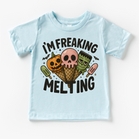 I'm Freaking Melting Ice-cream Halloween design on a blue garment.