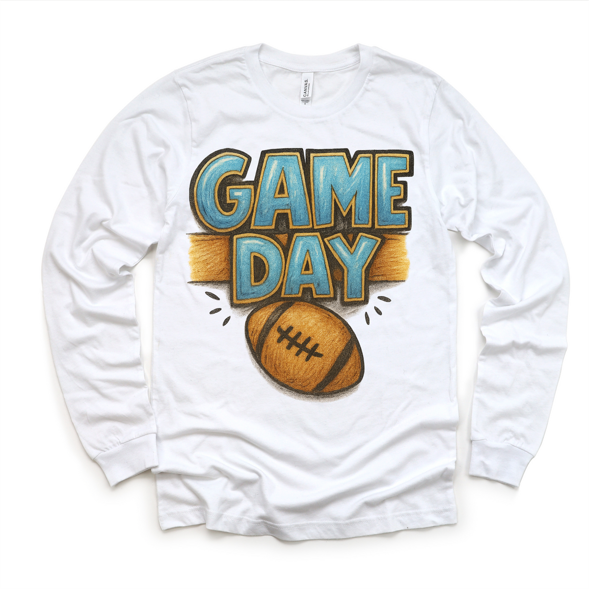 Game Day Football Season design on a long sleeve shirt.