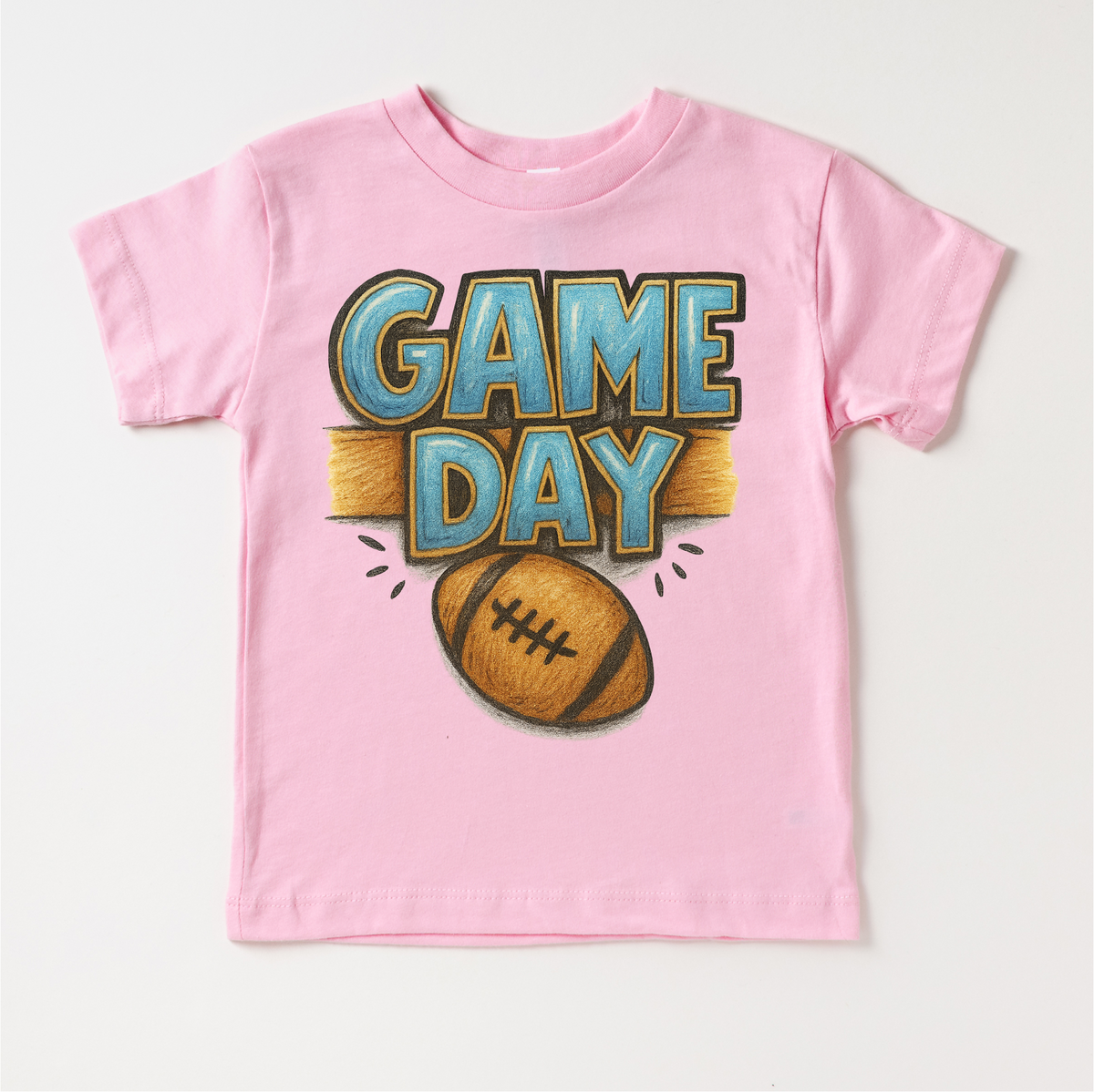 Game Day Football Season design on a pink garment.