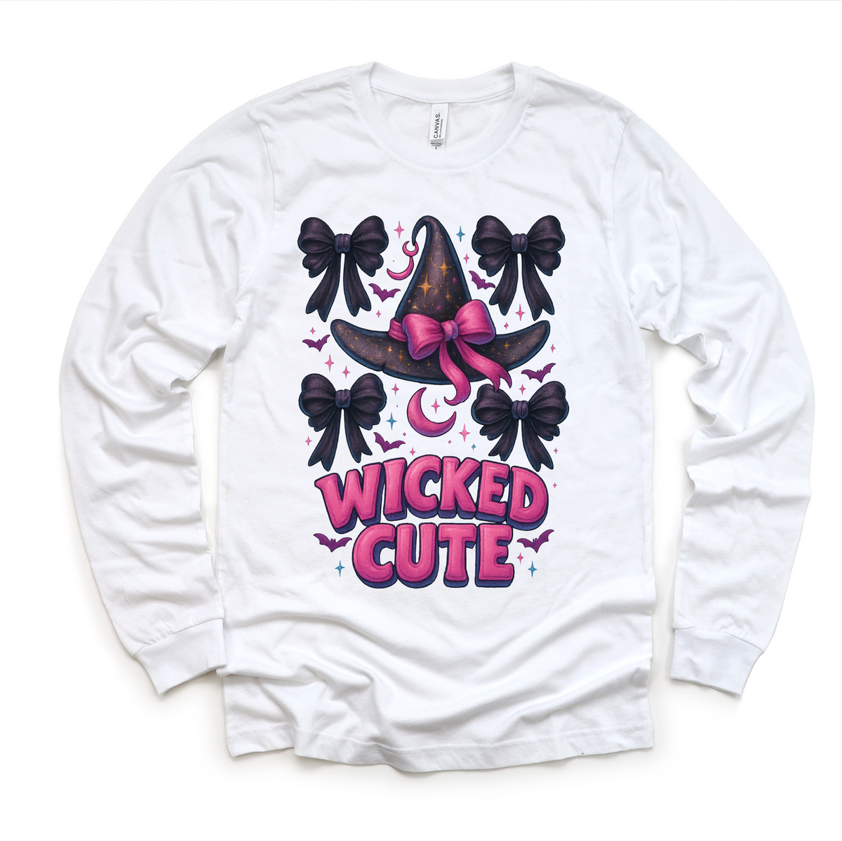 Wicked Cute Witch design on a long sleeve shirt.
